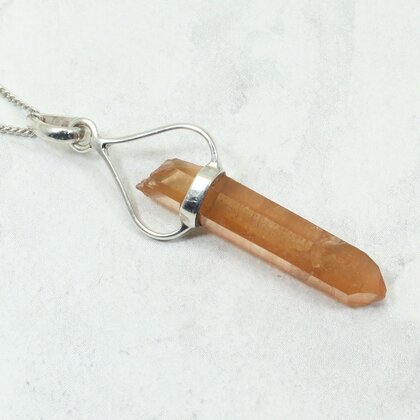 Tangerine Quartz Terminated Point 925 Silver Pendant ~43mm