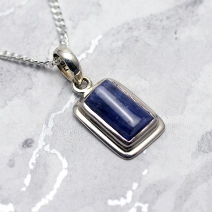 Tanzanite & Silver Pendant - Enhanced Rectangle (18mm)