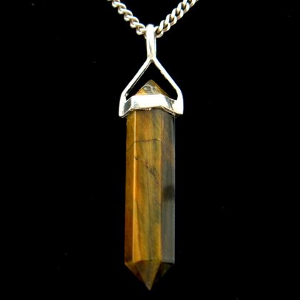 Tiger Eye & Silver Double Terminating Point Pendant - 35mm