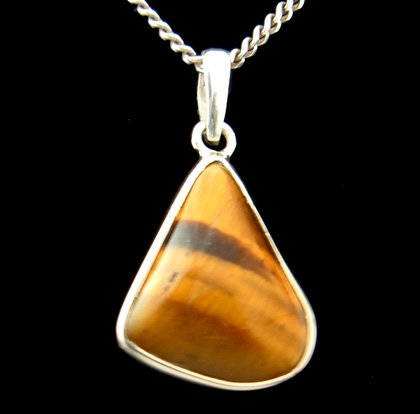 Tiger Eye & Silver Pendant - Freeform Triangle 22mm