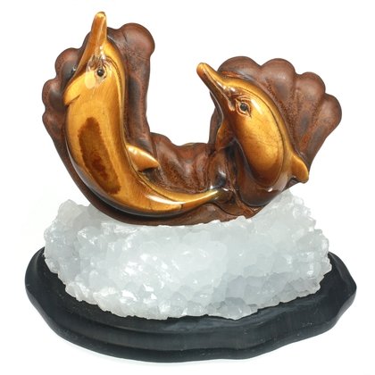Tiger Eye Carved Dolphin On Base ~103mm x 105mm