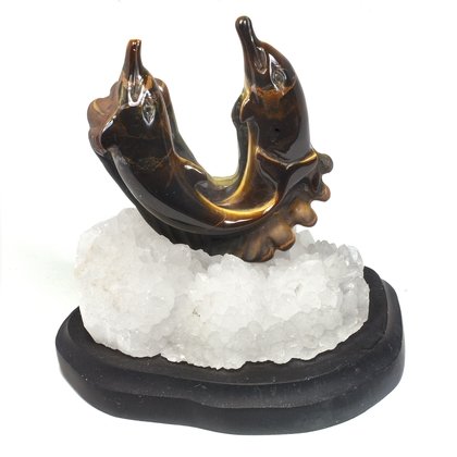Tiger Eye Carved Dolphin On Base ~105mm x 103mm