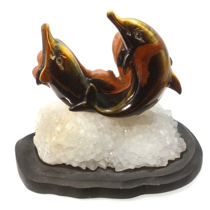 Tiger Eye Carved Dolphin On Base ~105mm x 110mm