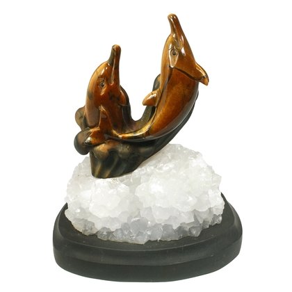 Tiger Eye Carved Dolphin On Base ~115mm x 90mm