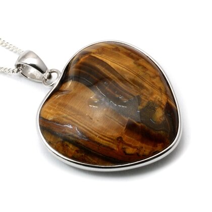 Tiger Eye Silver Rim Heart Pendant ~30mm