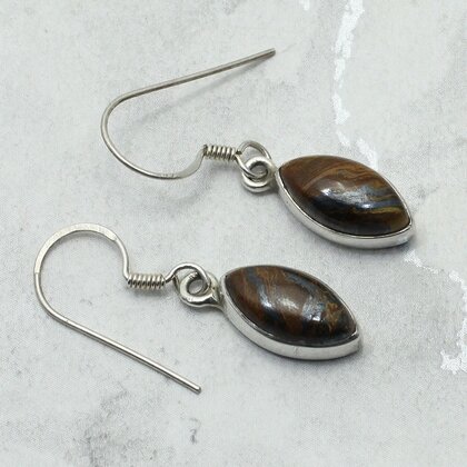 Tiger Iron 925 Silver Drop Earrings ~19mm