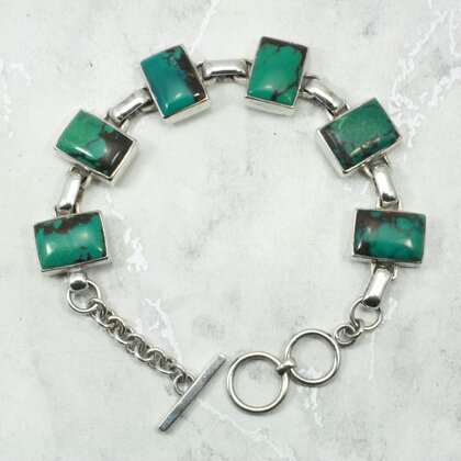 Turquoise 925 Sterling Silver Rectangle Bracelet (Length 195mm)