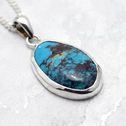 Turquoise & Silver Pendant ~26mm