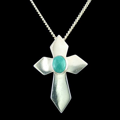 Turquoise & Silver Pendant - Silver Cross 28mm