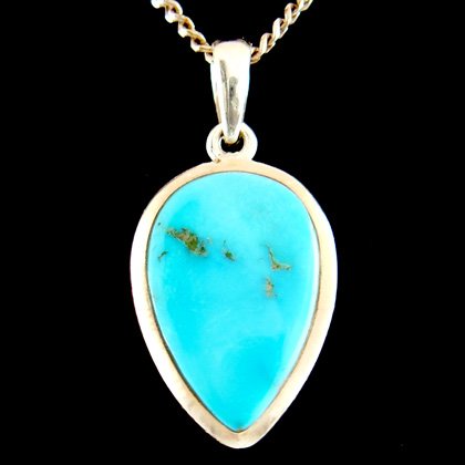 Turquoise & Silver Pendant - Drop 24mm