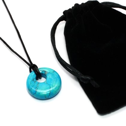 Turquoise Howlite Agogo Donut Necklace & Velvet Pouch