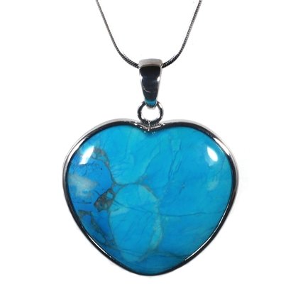 Turquoise Howlite Silver Rim Heart Pendant