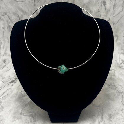Turquoise Nugget Pendant & Silver Metal Choker ~17mm
