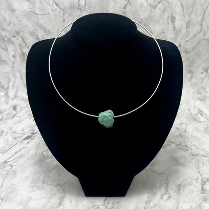 Turquoise Nugget Pendant & Silver Metal Choker ~20mm