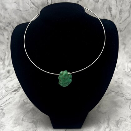Turquoise Nugget Pendant & Silver Metal Choker ~26mm
