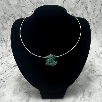 Turquoise Nugget Pendant & Silver Metal Choker ~26mm