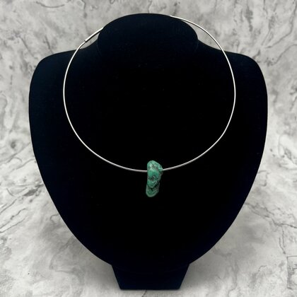 Turquoise Nugget Pendant & Silver Metal Choker ~27mm
