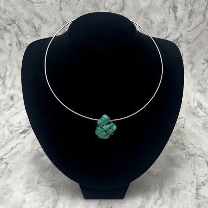Turquoise Nugget Pendant & Silver Metal Choker ~29mm