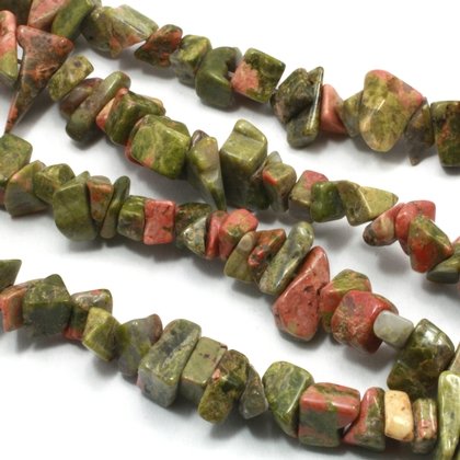 Unakite Gemstone Chip Necklace ~ 35"