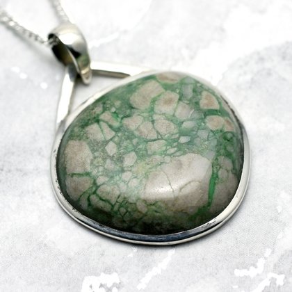 Variscite & Silver Pendant - Freeform 40mm