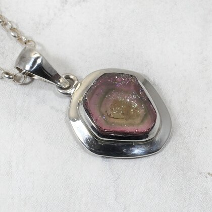 Watermelon Tourmaline & Silver Pendant ~21mm