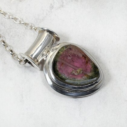 Watermelon Tourmaline & Silver Pendant ~26mm