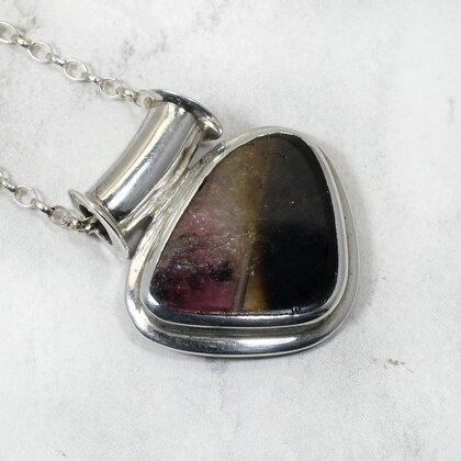 Watermelon Tourmaline & Silver Pendant ~27mm