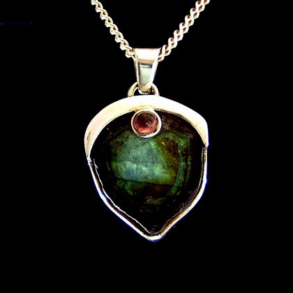 Watermelon Tourmaline & Silver Pendant - Droplet 20mm