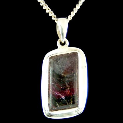 Watermelon Tourmaline Pendant - Offset Rectangle 25mm