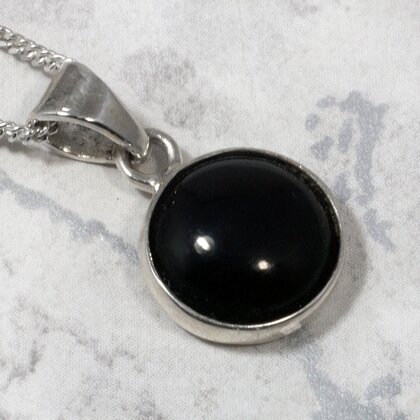 Whitby Jet Round 925 Silver Pendant ~13mm