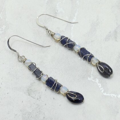 Wire Gemstone 925 Silver Sun Drop Earrings ~47mm